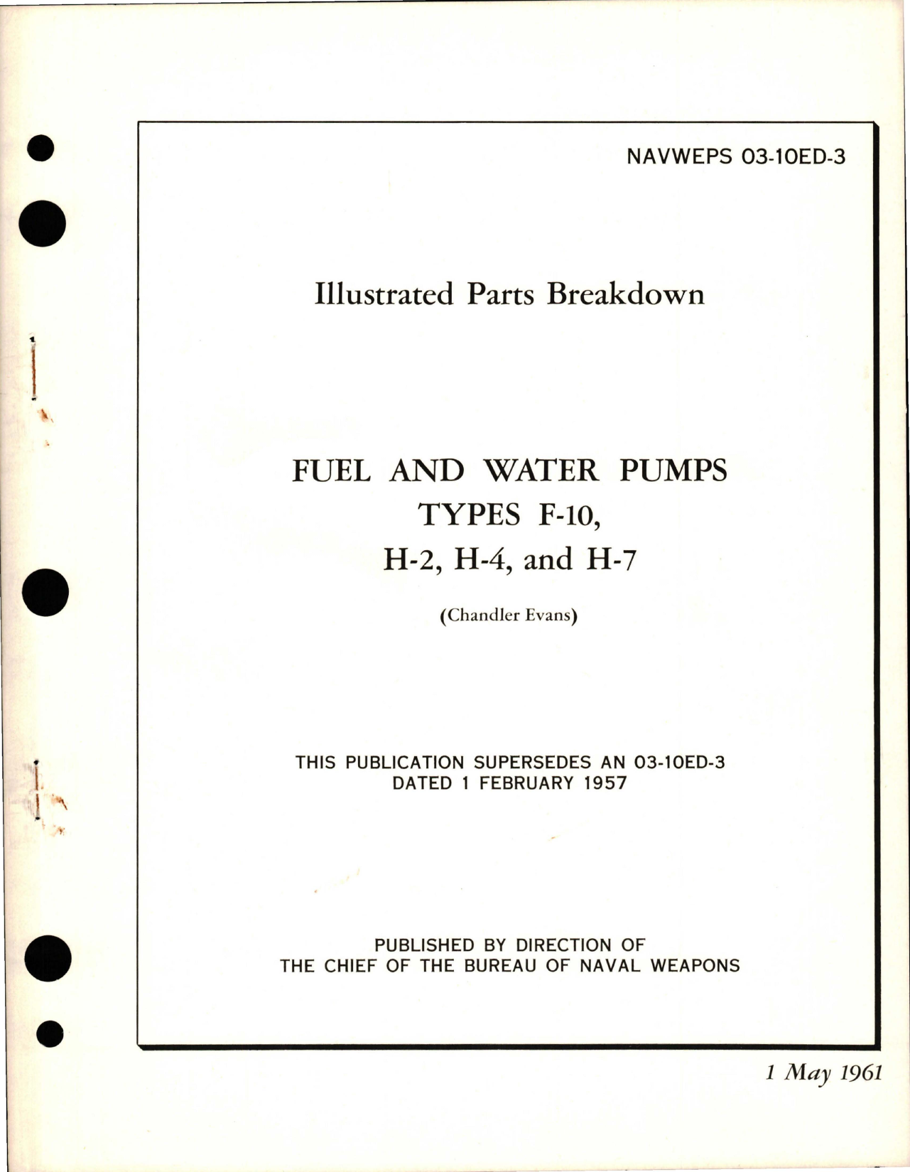 Sample page 1 from AirCorps Library document: Illustrated Parts Breakdown for Fuel and Water Pumps - Types F-10, H-2, H-4 and H-7