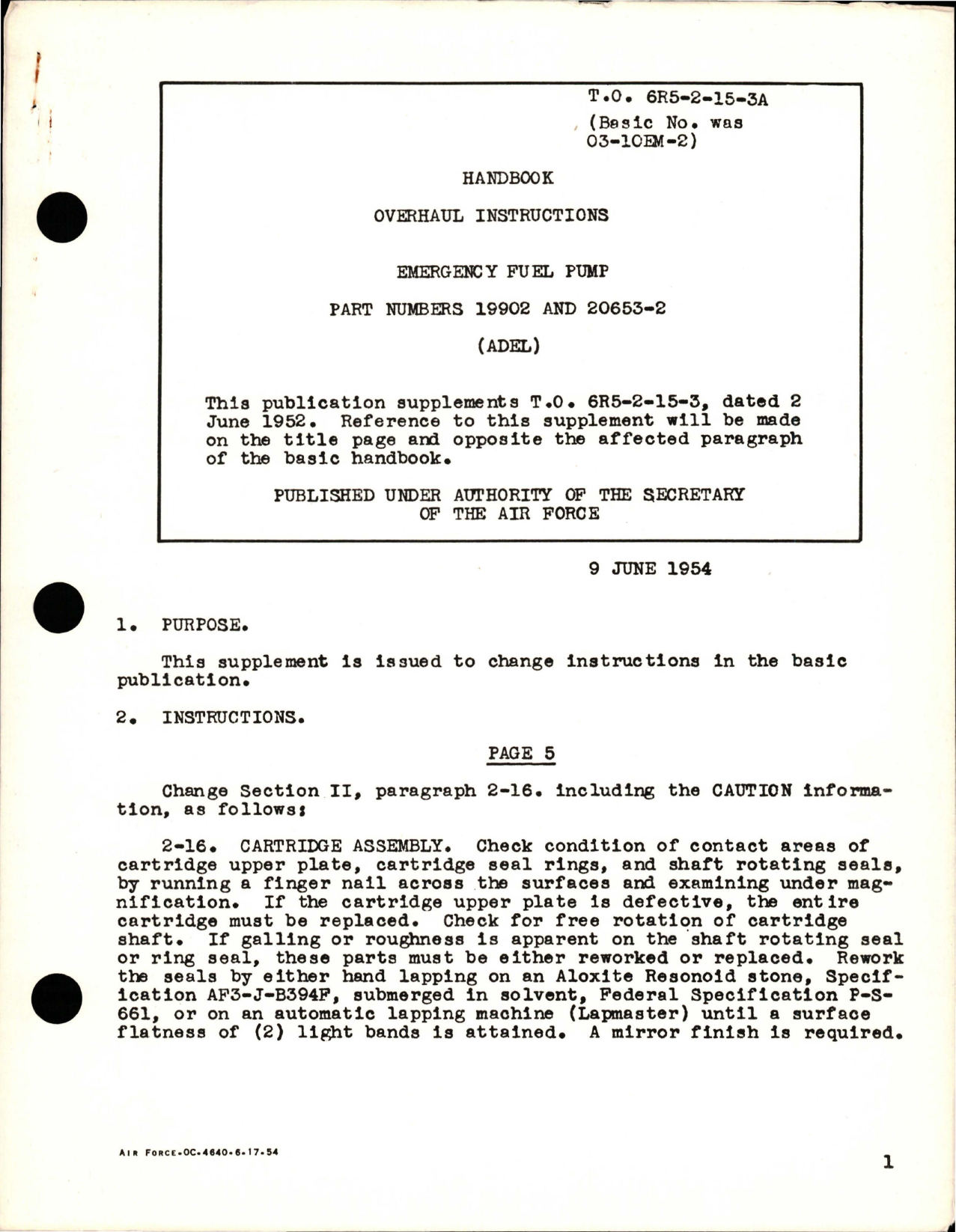 Sample page 1 from AirCorps Library document: Overhaul Instructions for Emergency Fuel Pump - Parts 19902 and 20653-2 