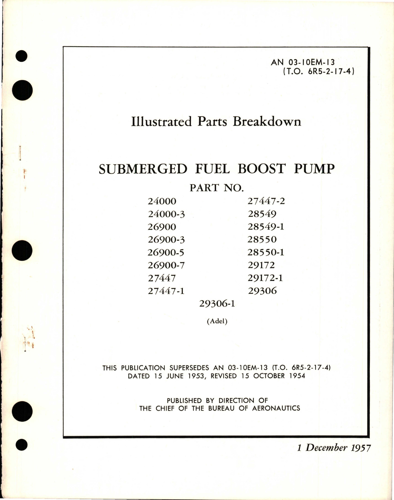 Sample page 1 from AirCorps Library document: Illustrated Parts Breakdown for Submerged Fuel Boost Pump