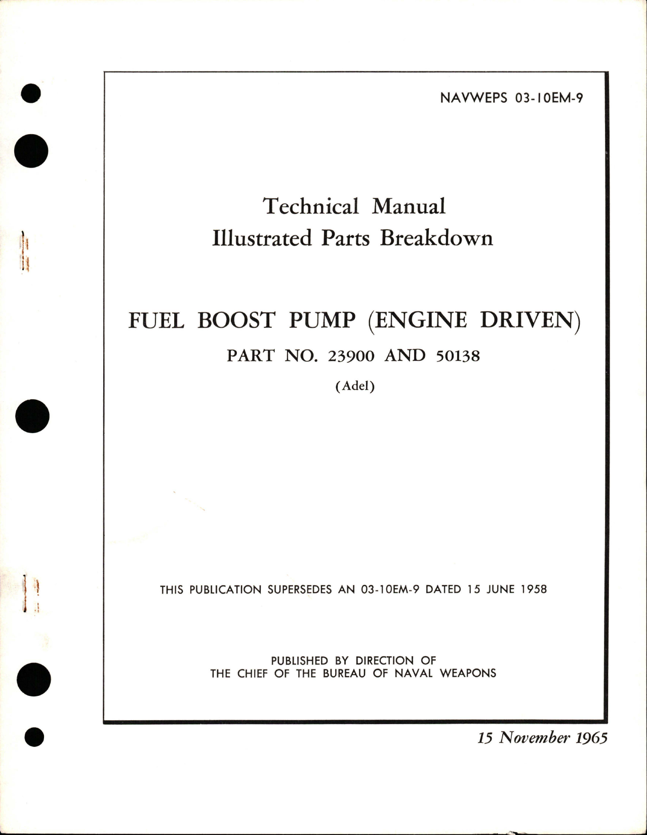 Sample page 1 from AirCorps Library document: Illustrated Parts Breakdown for Fuel Boost Pump (Engine Driven) - Part 23900 and 50138 