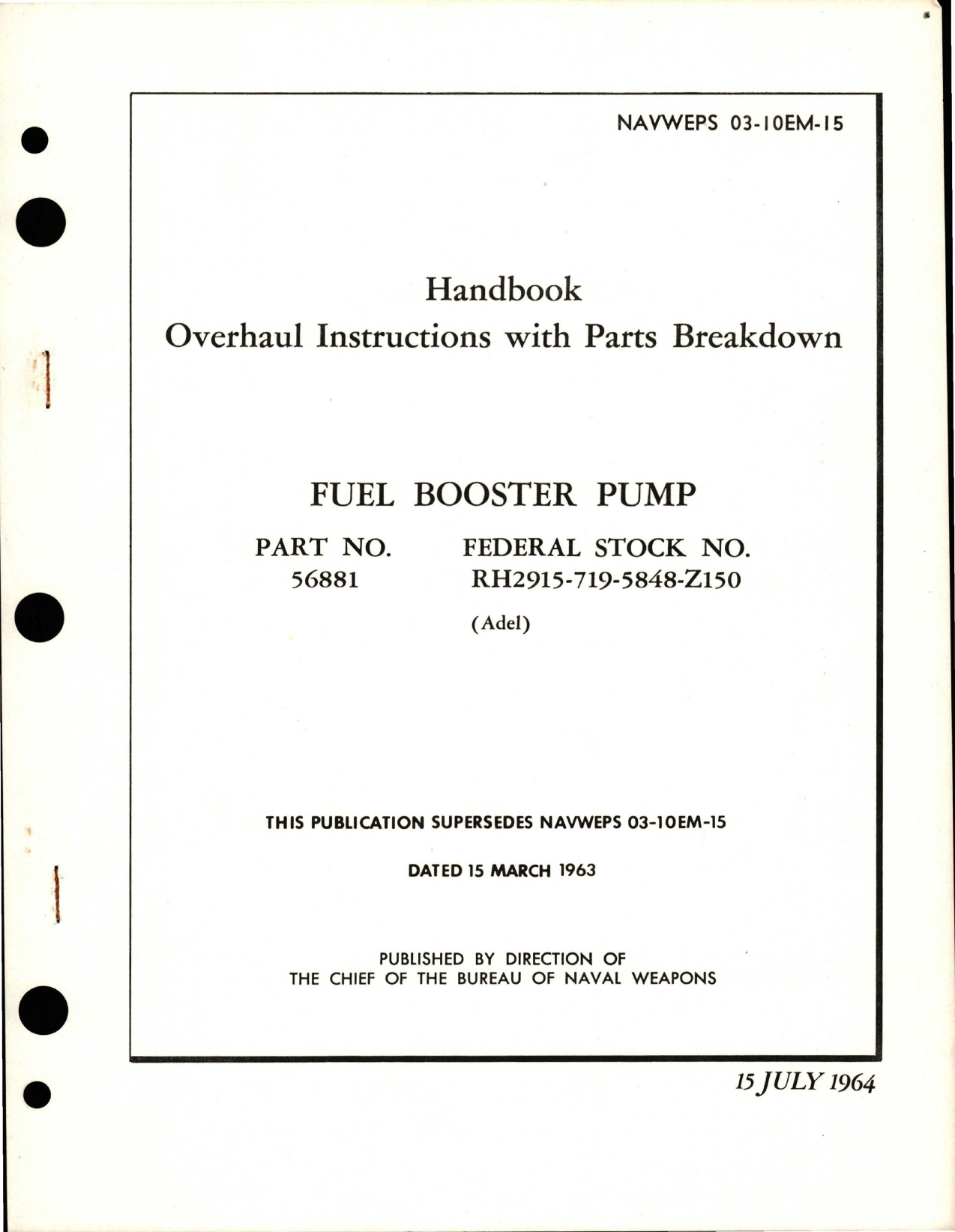 Sample page 1 from AirCorps Library document: Overhaul Instructions with Parts for Fuel Booster Pump - Part 56881