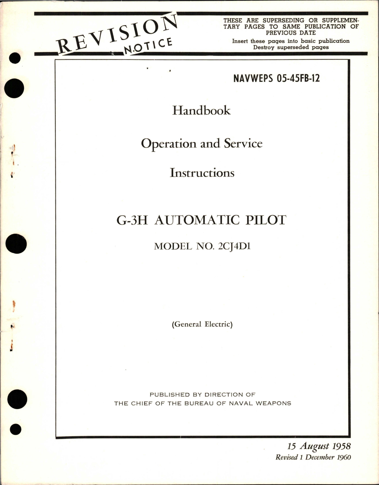 Sample page 1 from AirCorps Library document: Operation and Service Instructions for G-3H Automatic Pilot - Model 2CJ4D1