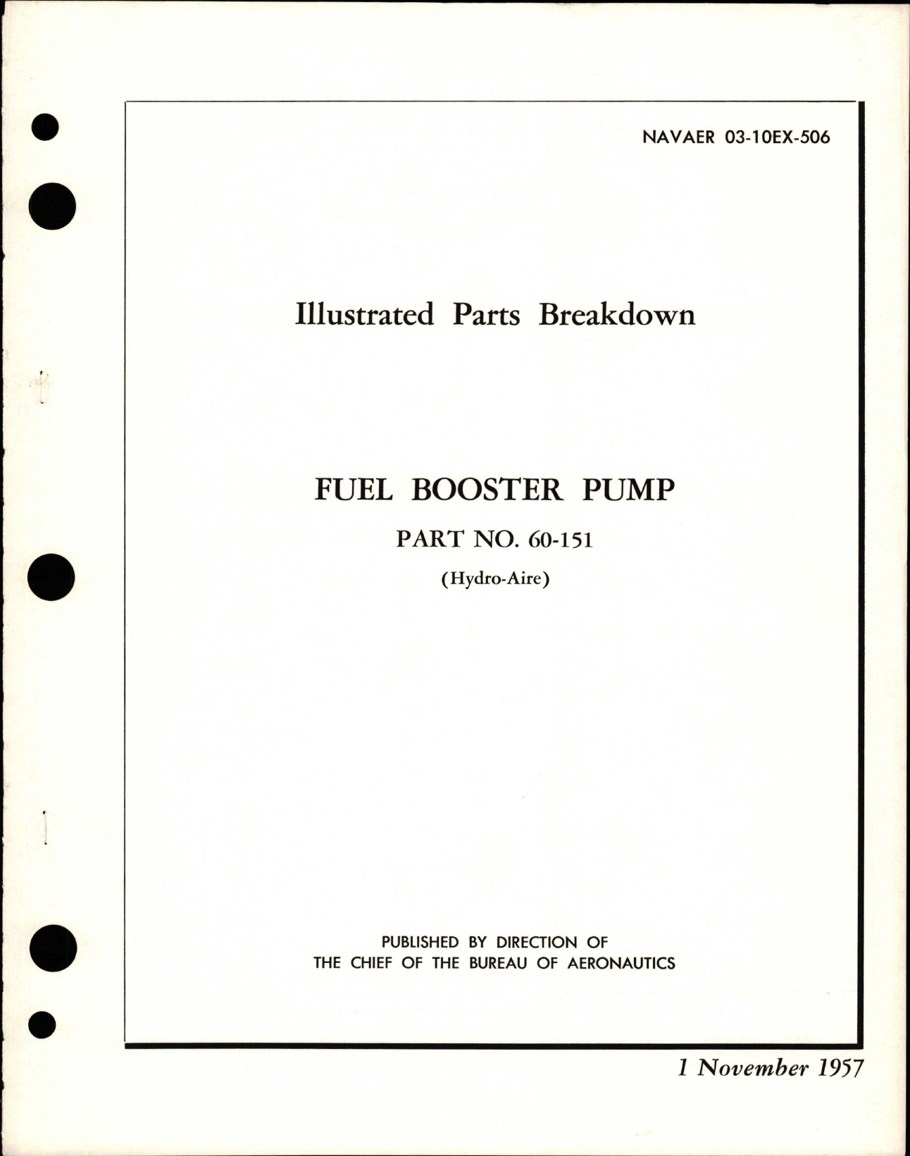 Sample page 1 from AirCorps Library document: Illustrated Parts Breakdown for Fuel Booster Pump - Part 60-151