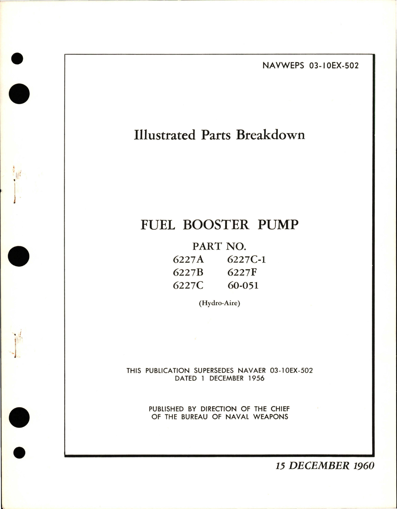 Sample page 1 from AirCorps Library document: Illustrated Parts Breakdown for Fuel Booster Pump