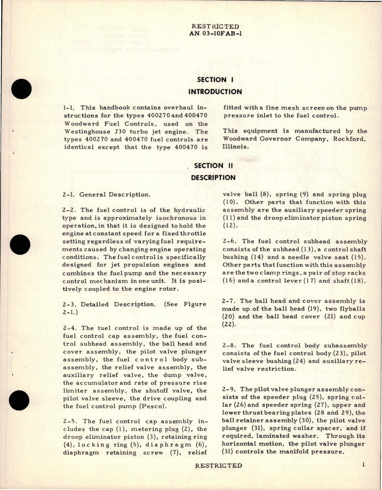 Sample page 5 from AirCorps Library document: Overhaul Instructions for Fuel Control - Models 400270 and 400470