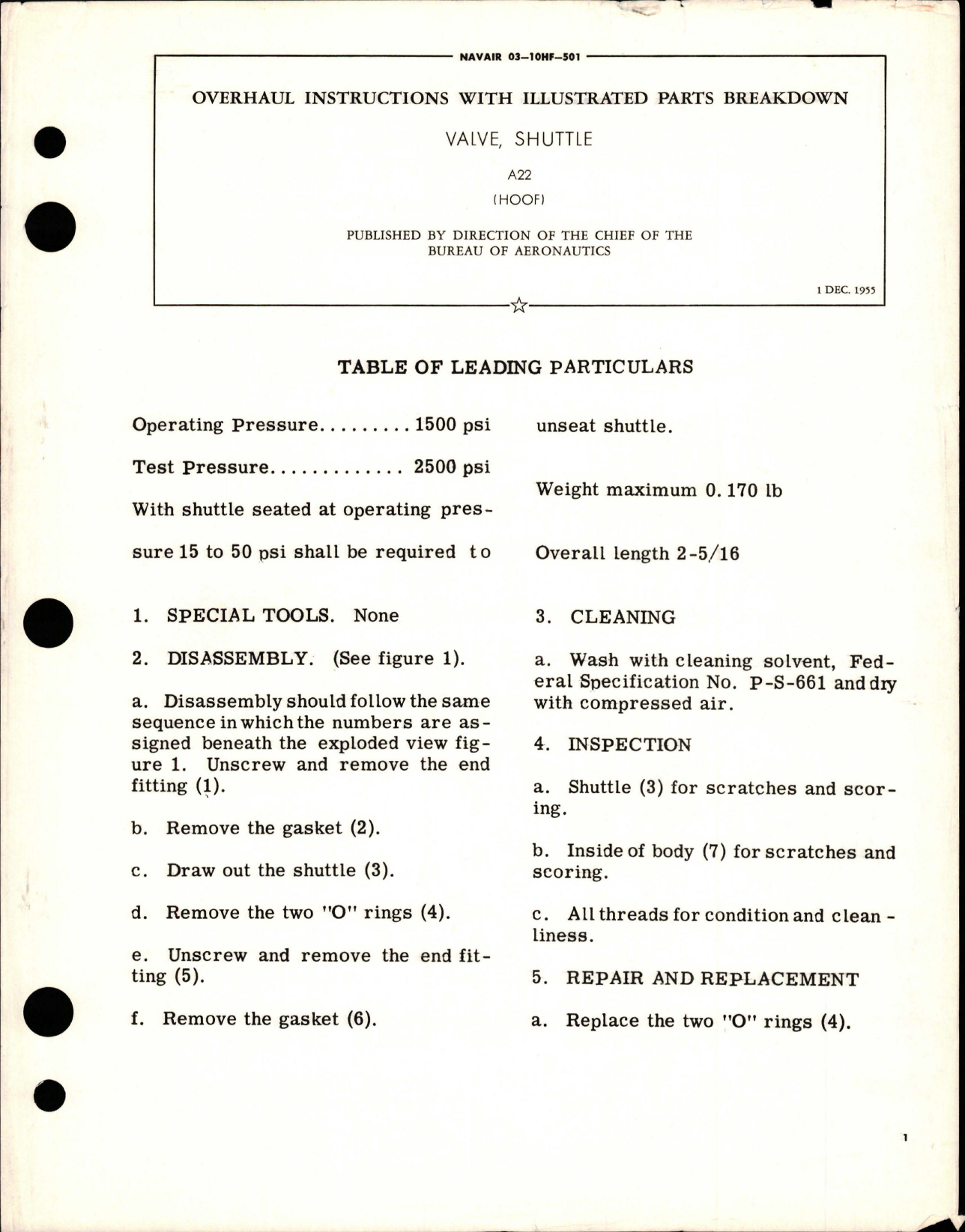 Sample page 1 from AirCorps Library document: Overhaul Instructions with Illustrated Parts Breakdown for Shuttle Valve - A22