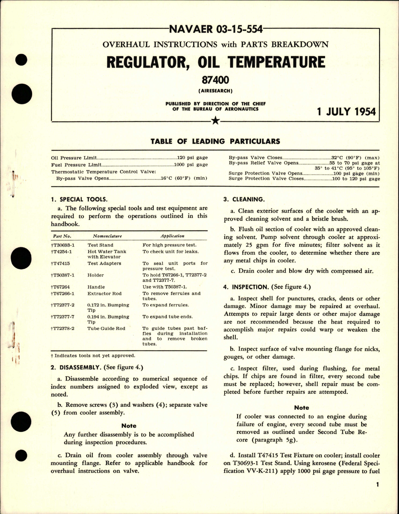 Sample page 1 from AirCorps Library document: Overhaul Instructions with Parts for Oil Temperature Regulator - 87400