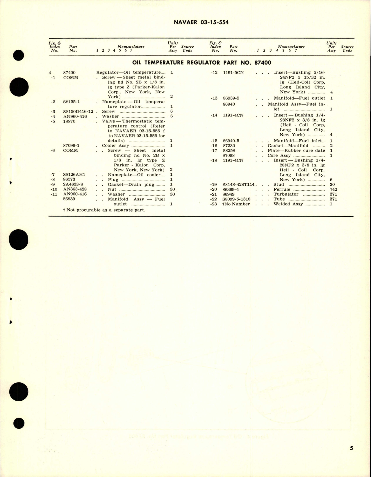 Sample page 5 from AirCorps Library document: Overhaul Instructions with Parts for Oil Temperature Regulator - 87400