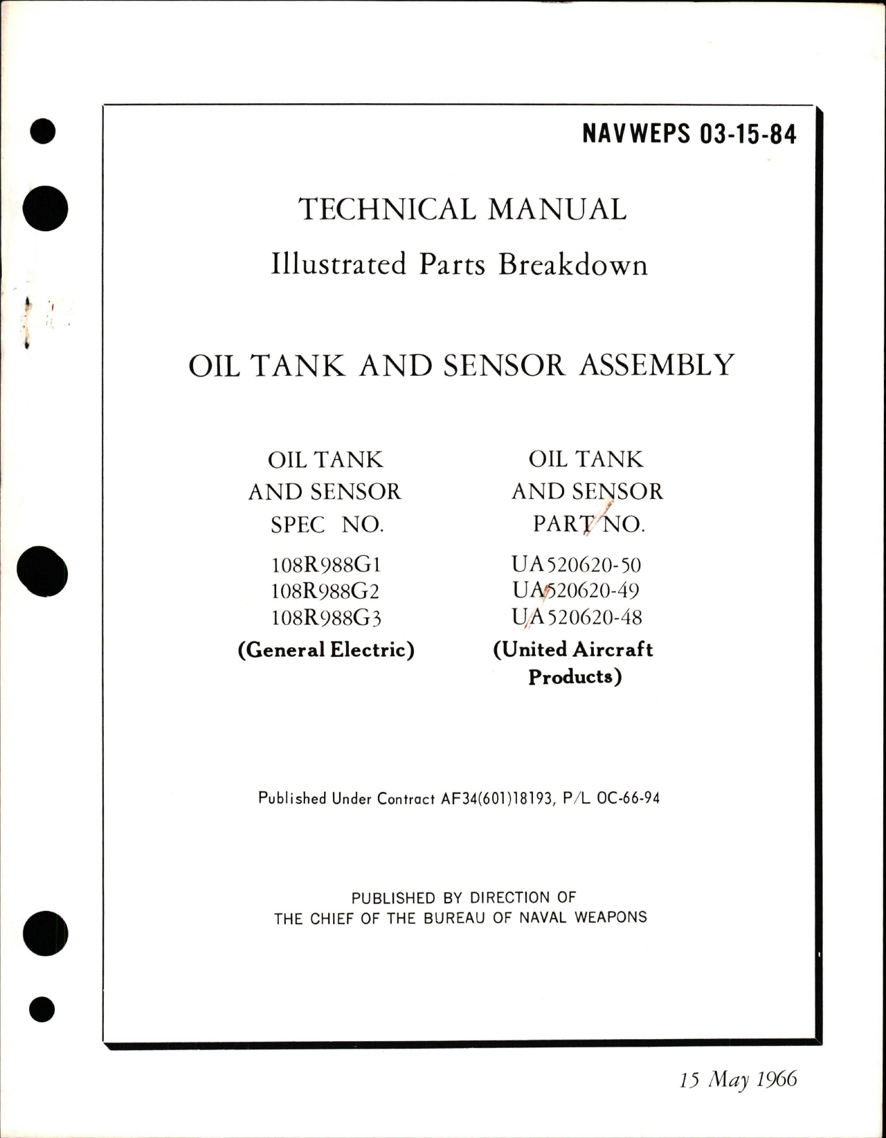 Sample page 1 from AirCorps Library document: Illustrated Parts Breakdown for Oil Tank and Sensor Assembly