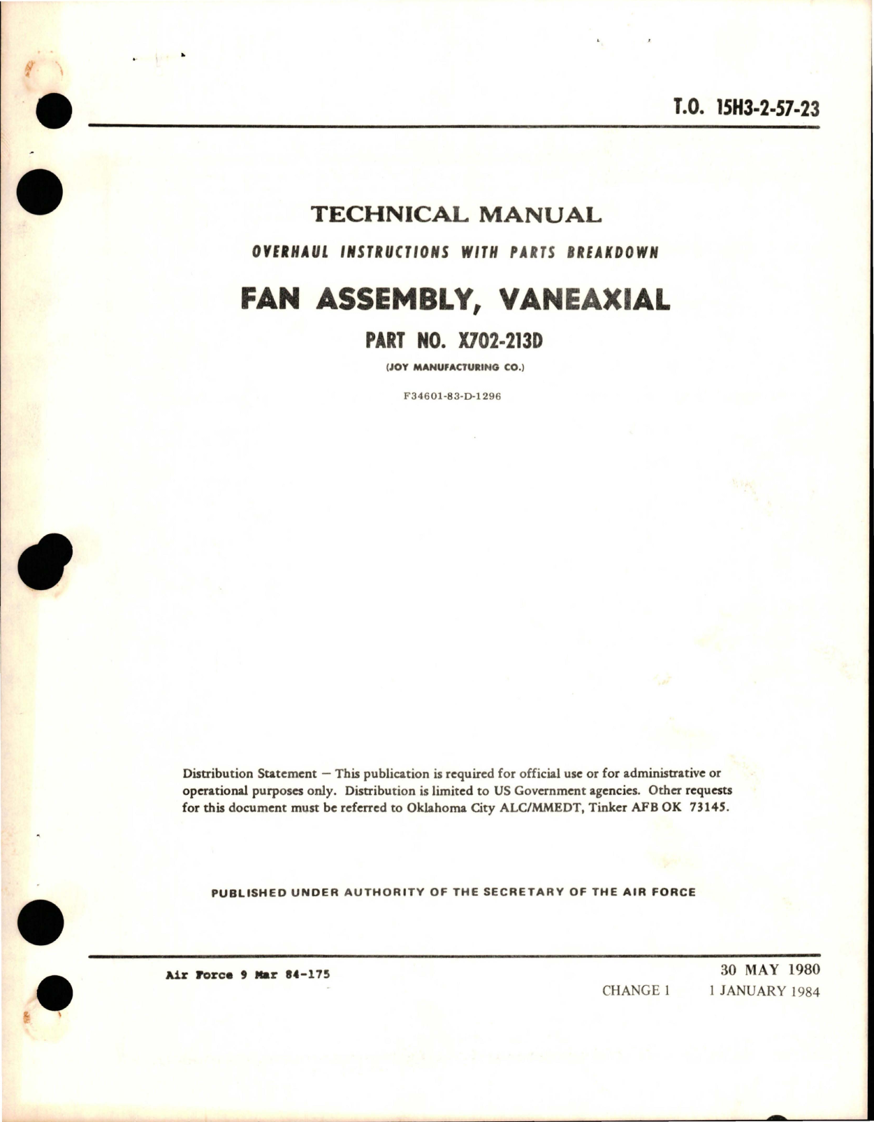 Sample page 1 from AirCorps Library document: Overhaul Instructions with Parts for Vaneaxial Fan Assembly - Part X702-213D