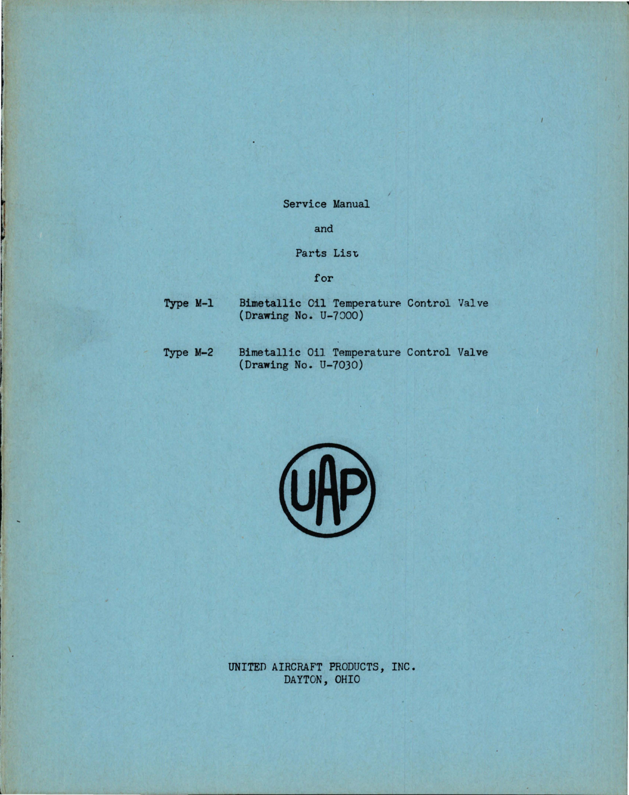 Sample page 1 from AirCorps Library document: Service Manual and Parts List for Bimetallic Oil Temperature Control Valve - Types M-1 and M-2