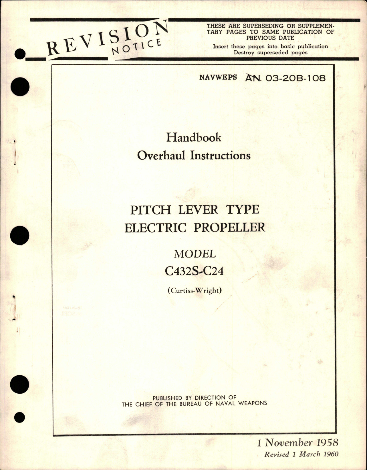 Sample page 1 from AirCorps Library document: Overhaul Instructions for Pitch Lever Type Electric Prorpeller - Model C42S-C24 