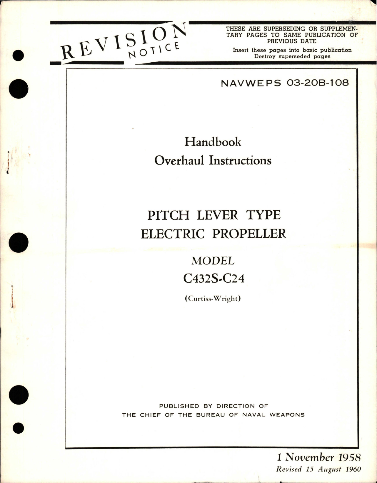 Sample page 1 from AirCorps Library document: Overhaul Instructions for Pitch Lever Type Electric Propeller - Model C42S-C24 