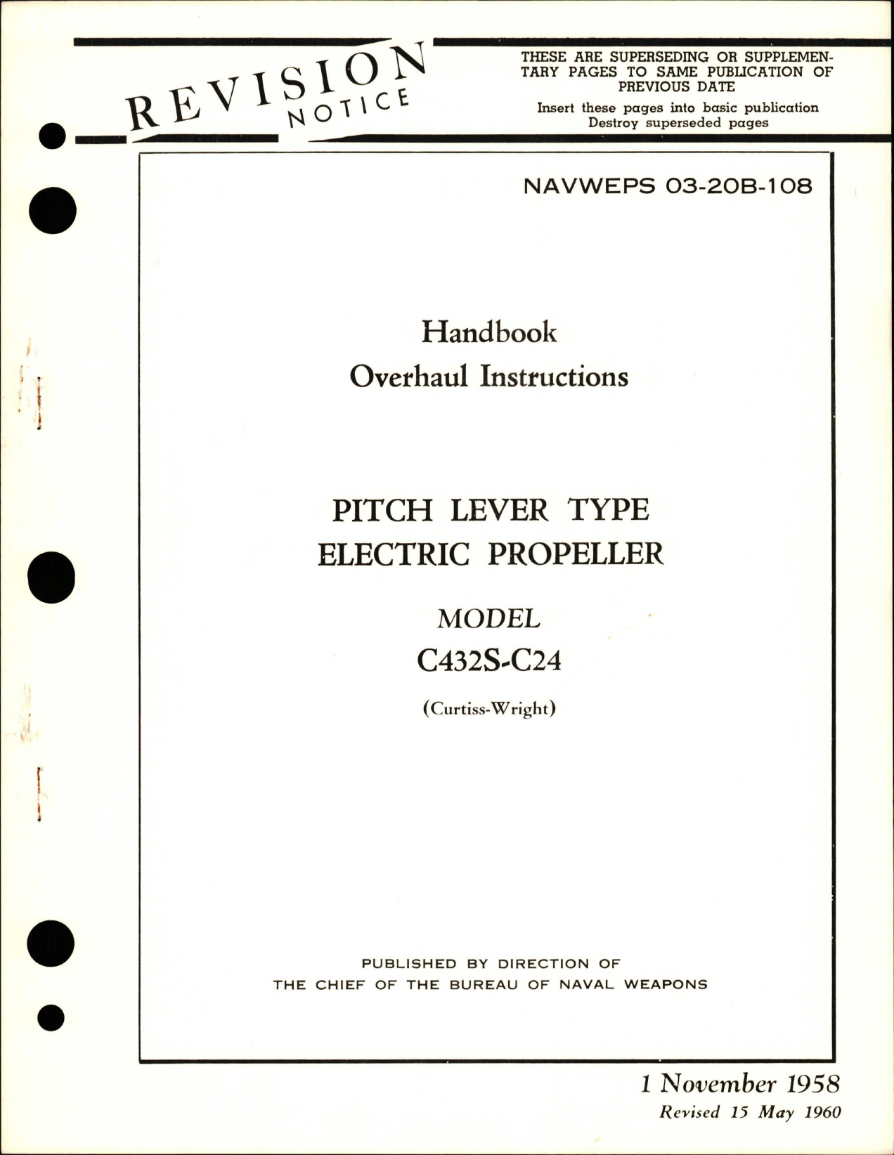Sample page 1 from AirCorps Library document: Overhaul Instructions for Pitch Lever Type Electric Propeller - Model C42S-C24 
