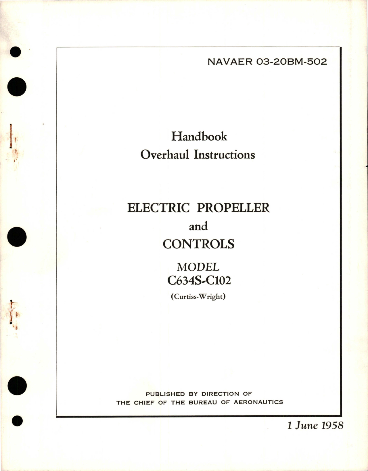 Sample page 1 from AirCorps Library document: Overhaul Instructions for Electric Propeller and Controls - Model C634S-C102