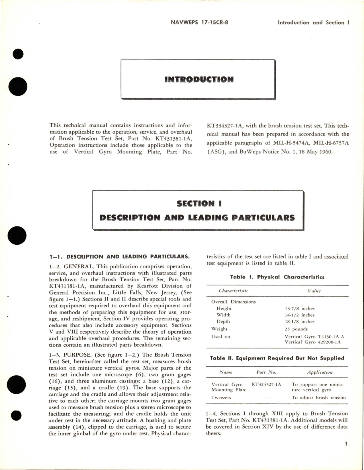 Sample page 5 from AirCorps Library document: Operation, Service Instructions and Illustrated Parts Breakdown for Brush Tension Test Set - Part KT431381-1A (Kearfott