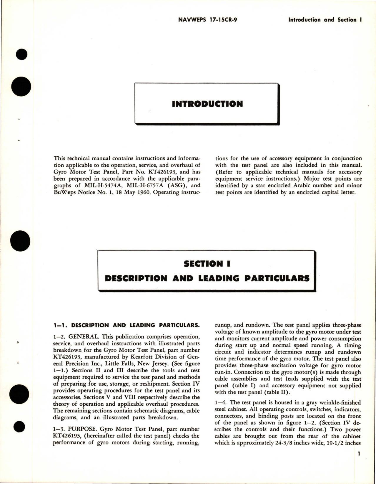 Sample page 5 from AirCorps Library document: Operation, Service Instructions and Illustrated Parts Breakdown for Gyro Motor Test Panel - Part KT426193