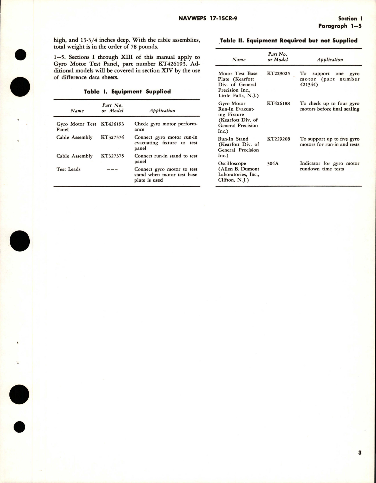 Sample page 7 from AirCorps Library document: Operation, Service Instructions and Illustrated Parts Breakdown for Gyro Motor Test Panel - Part KT426193