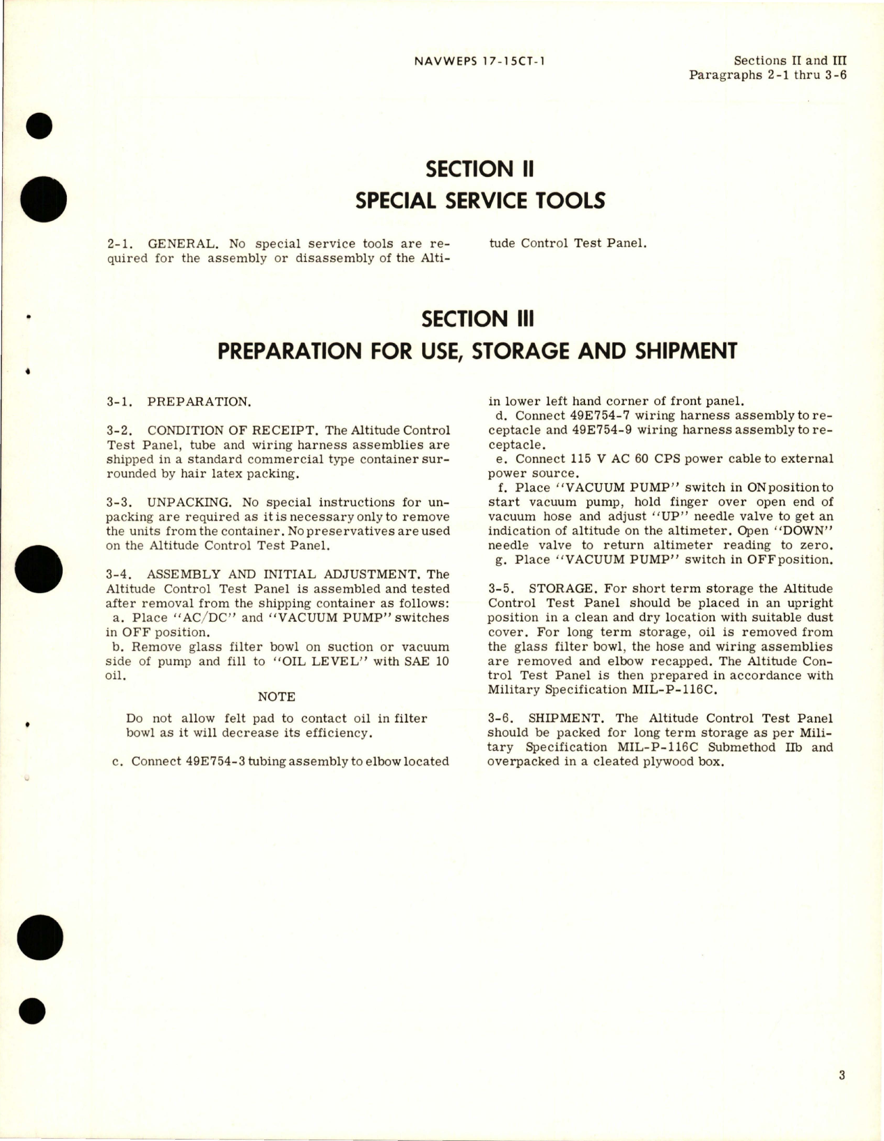 Sample page 7 from AirCorps Library document: Operation, Service Instructions and Parts Breakdown for Altitude Control Test Panel - Part 49E754-1