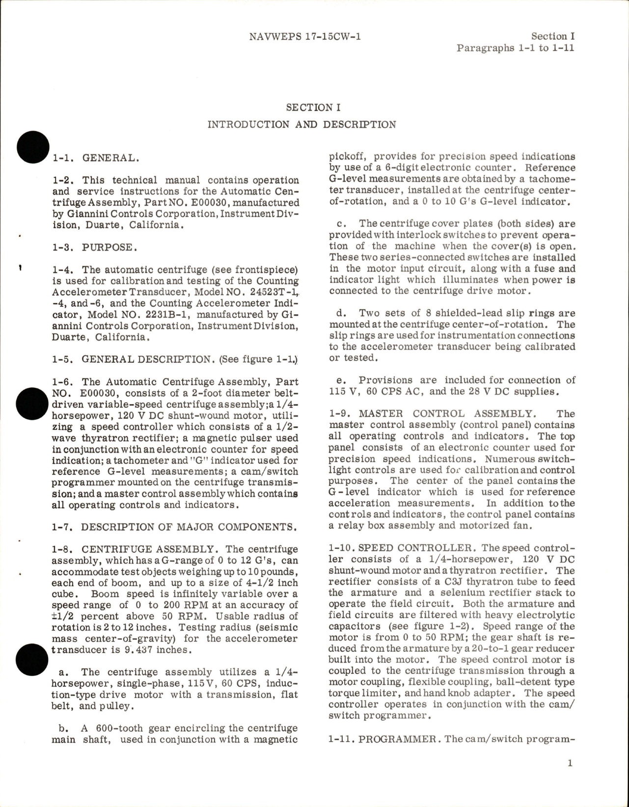 Sample page 7 from AirCorps Library document: Operation, Service Instructions for Automatic Centrifuge - Part E00030 