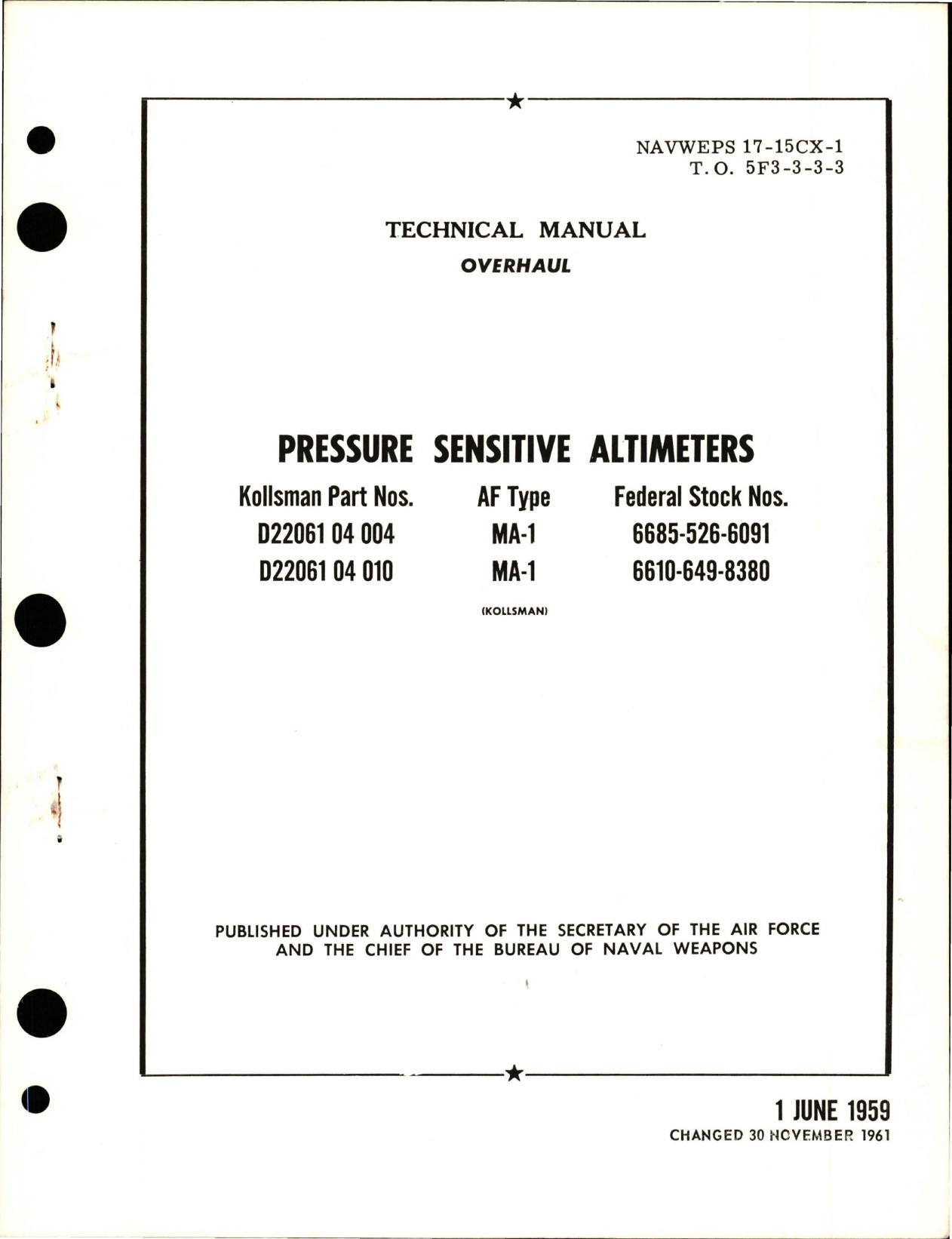 Sample page 1 from AirCorps Library document: Overhaul for Pressure Sensitive Altimeters - Parts D22061 04 004 and D22061 04 010