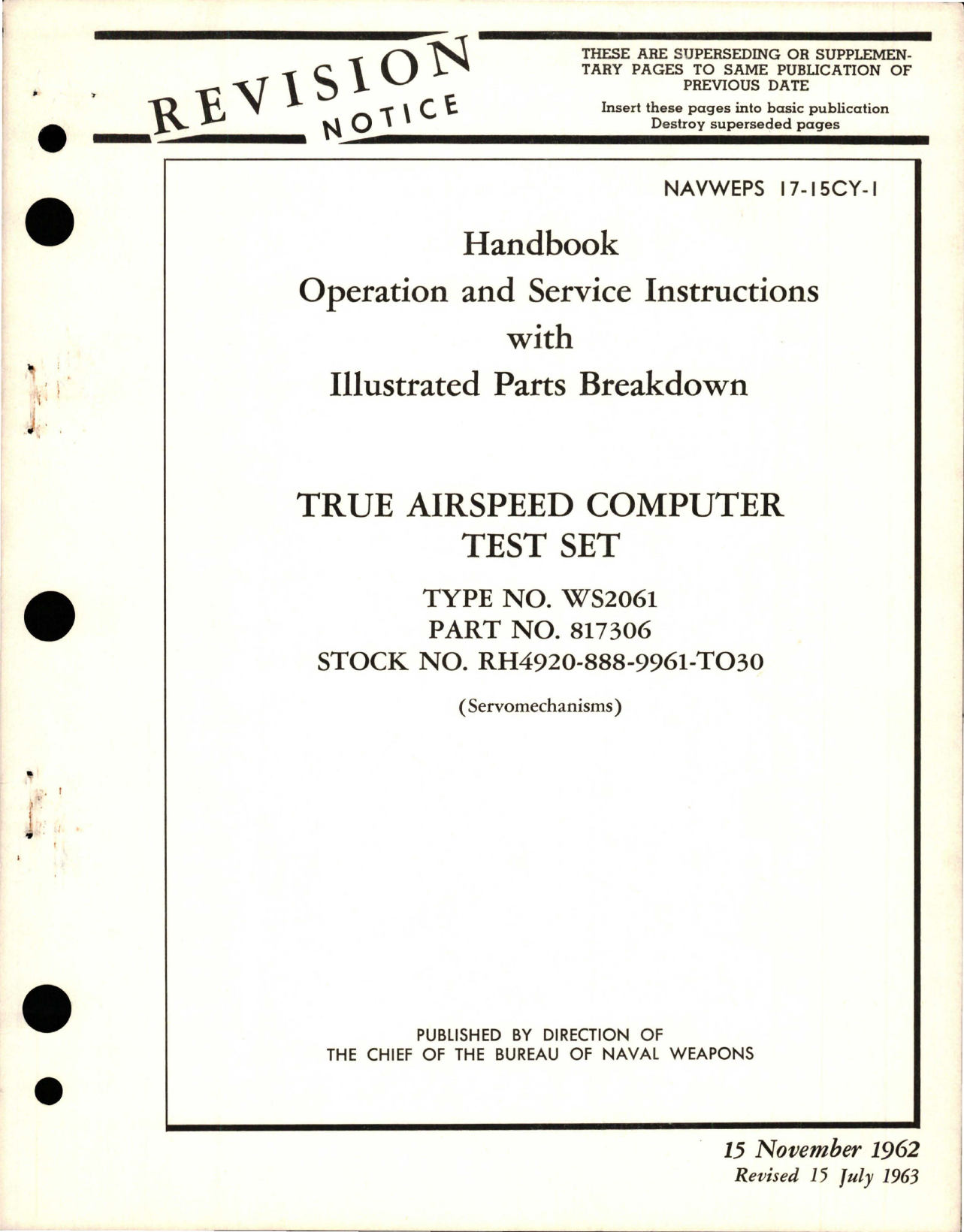 Sample page 1 from AirCorps Library document: Operation, Service Instructions and Illustrated Parts Breakdown for True Airspeed Computer Test Set - Type WS2061 - Part 817306 