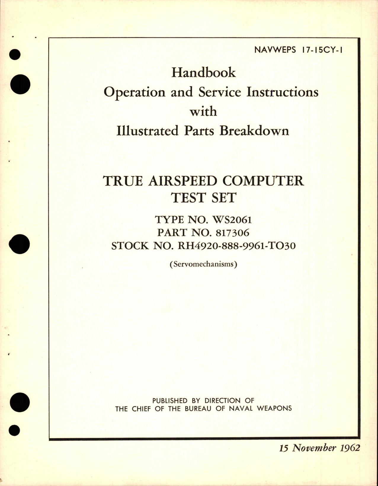 Sample page 1 from AirCorps Library document: Operation, Service Instructions and Illustrated Parts Breakdown for True Airspeed Computer Test Set - Type WS2061 - Part 817306