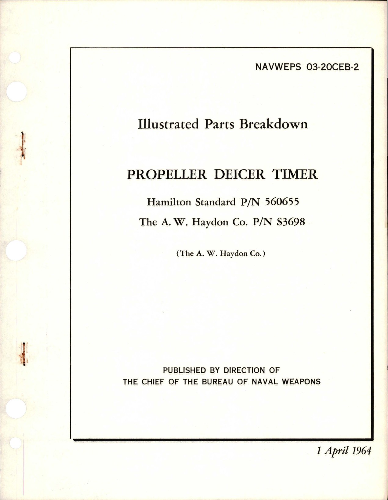 Sample page 1 from AirCorps Library document: Illustrated Parts Breakdown for Propeller Deicer Timer - Parts 560655 and S3698