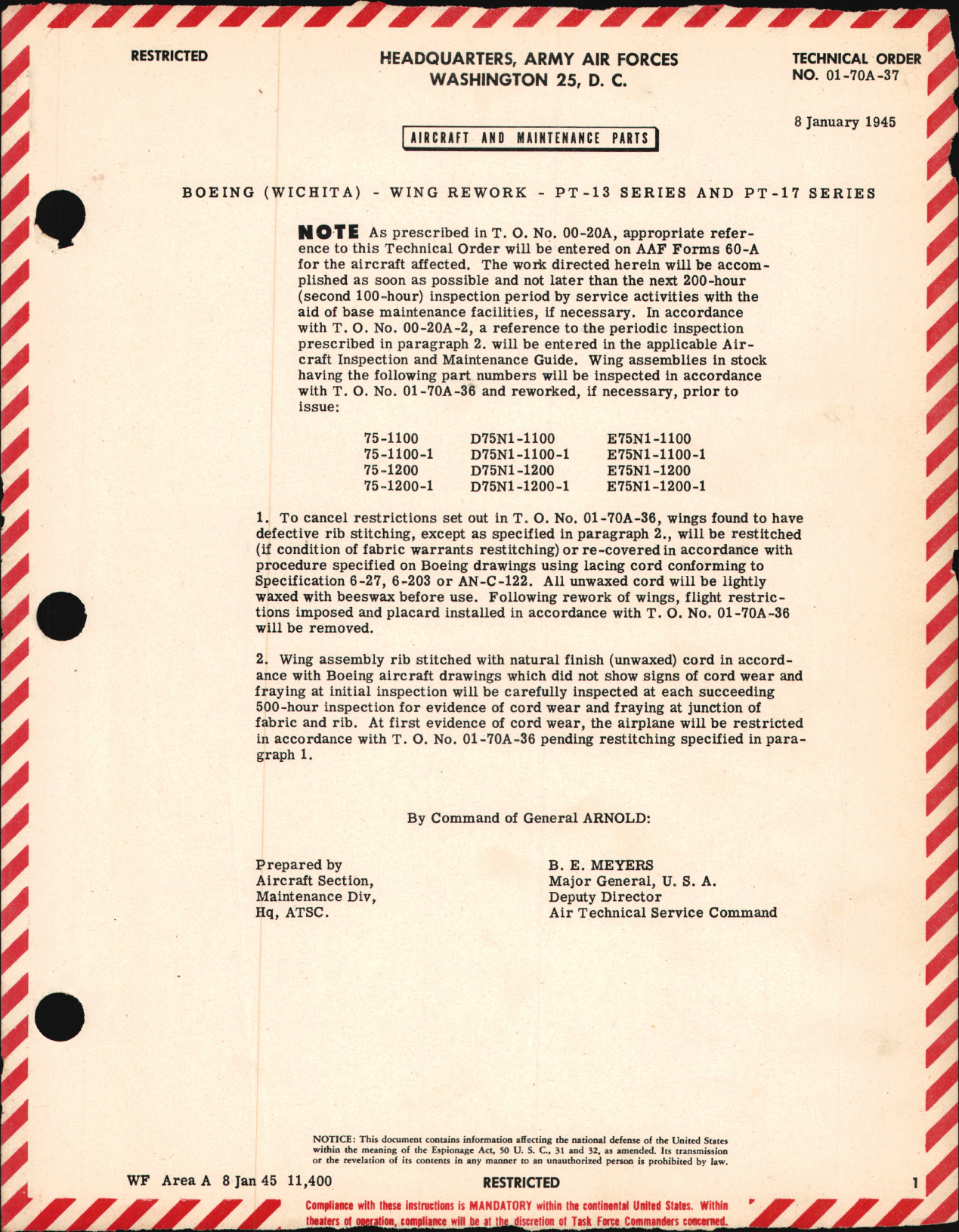 Sample page 1 from AirCorps Library document: Wing Rework for PT-13 & PT-17 Series