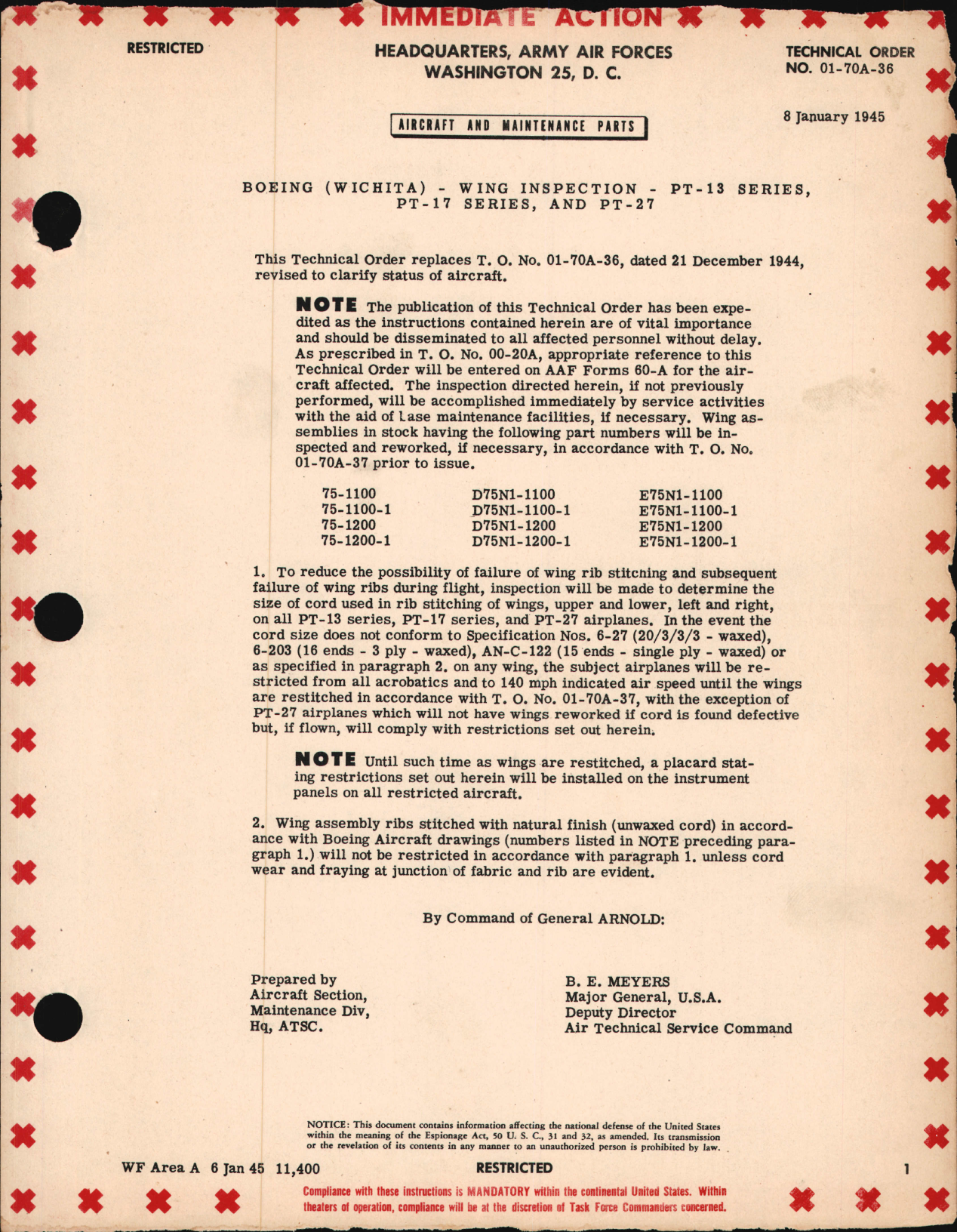 Sample page 1 from AirCorps Library document: Wing Inspection for PT-13, -17 & -27