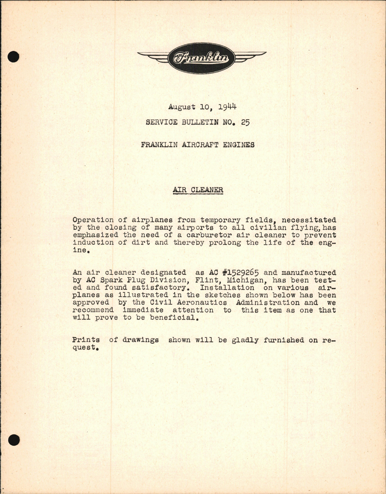 Sample page 1 from AirCorps Library document: Air Cleaner