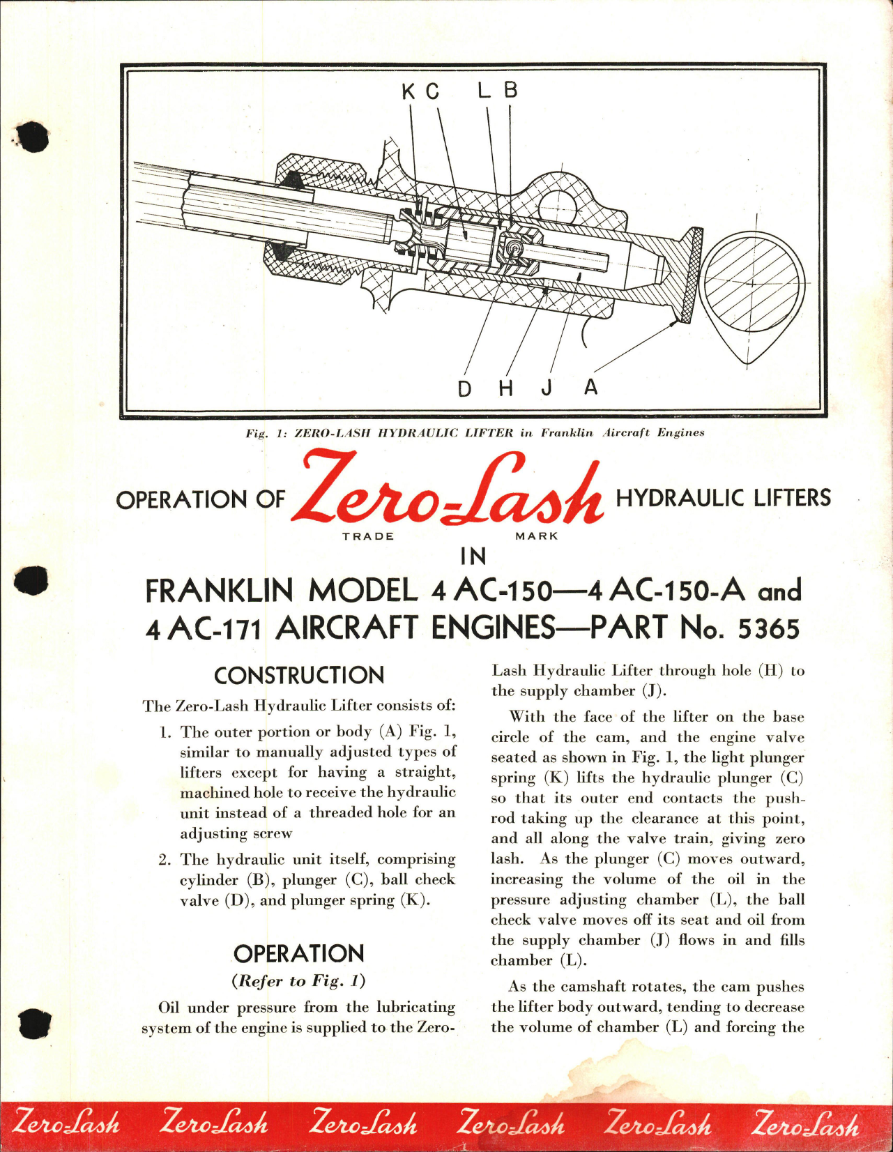 Sample page 1 from AirCorps Library document: Operation of Zero-Lash Hydraulic Lifters for Franklin 4AC-150, 4AC-150-A, and 4AC-171 Engines