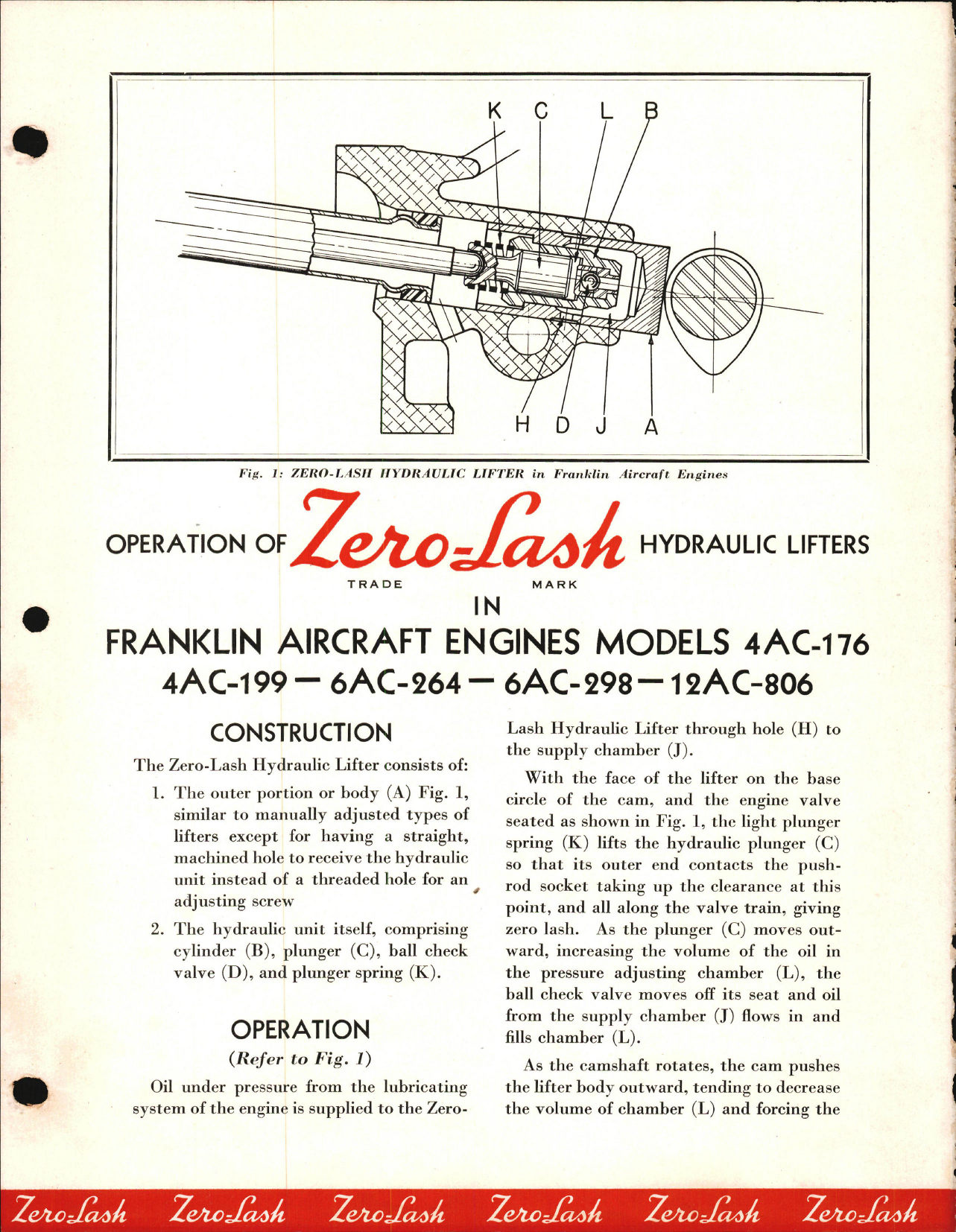 Sample page 1 from AirCorps Library document: Operation of Zero-Lash Hydraulic Lifters for Franklin 4AC-199, 6AC-264, 6AC-298, and 12AC-806 Engines