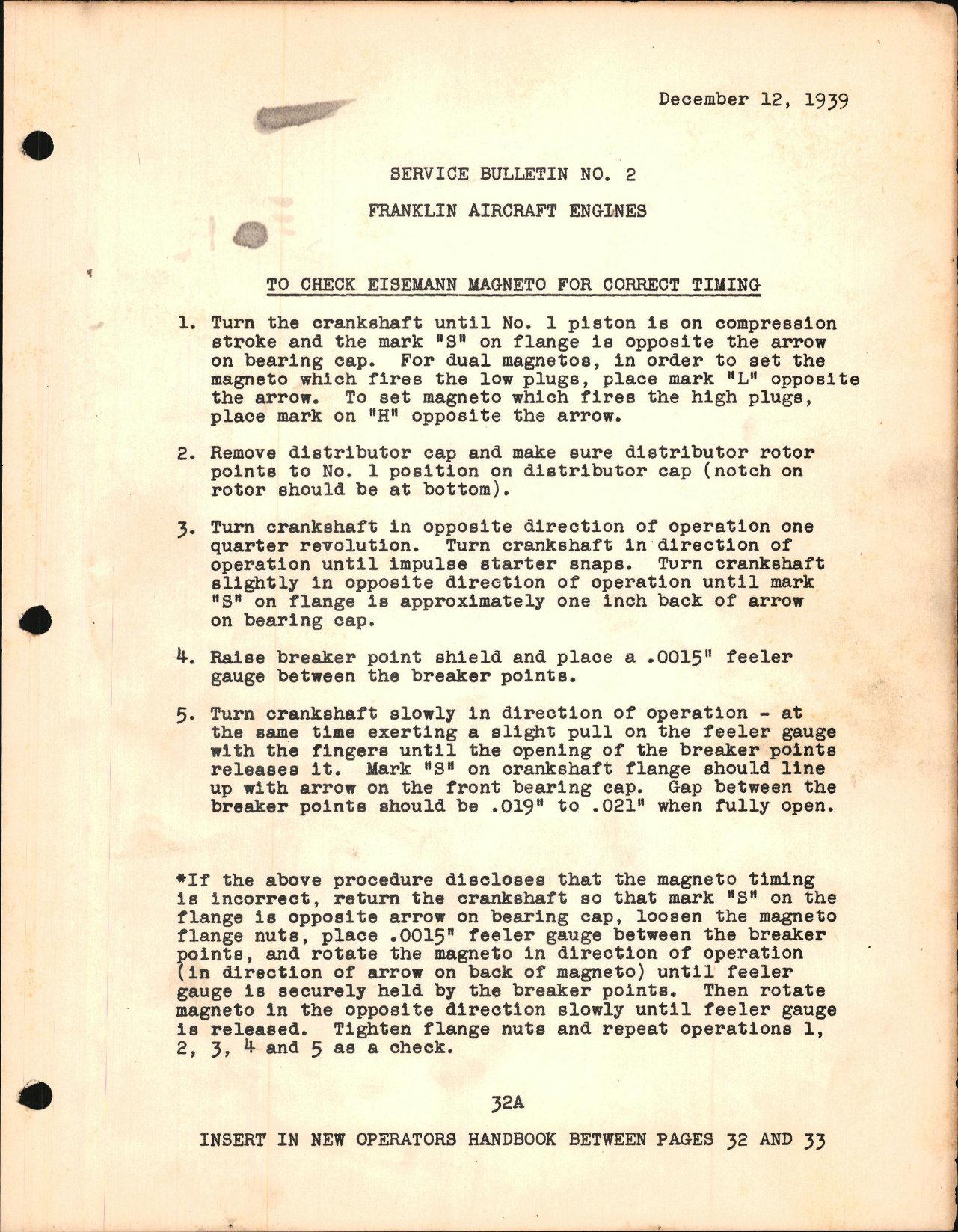 Sample page 1 from AirCorps Library document: Check Eisemann Magneto for Correct Timing