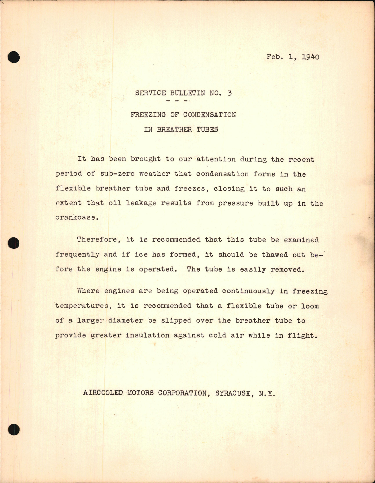 Sample page 1 from AirCorps Library document: Freezing of Condensation in Breather Tubes