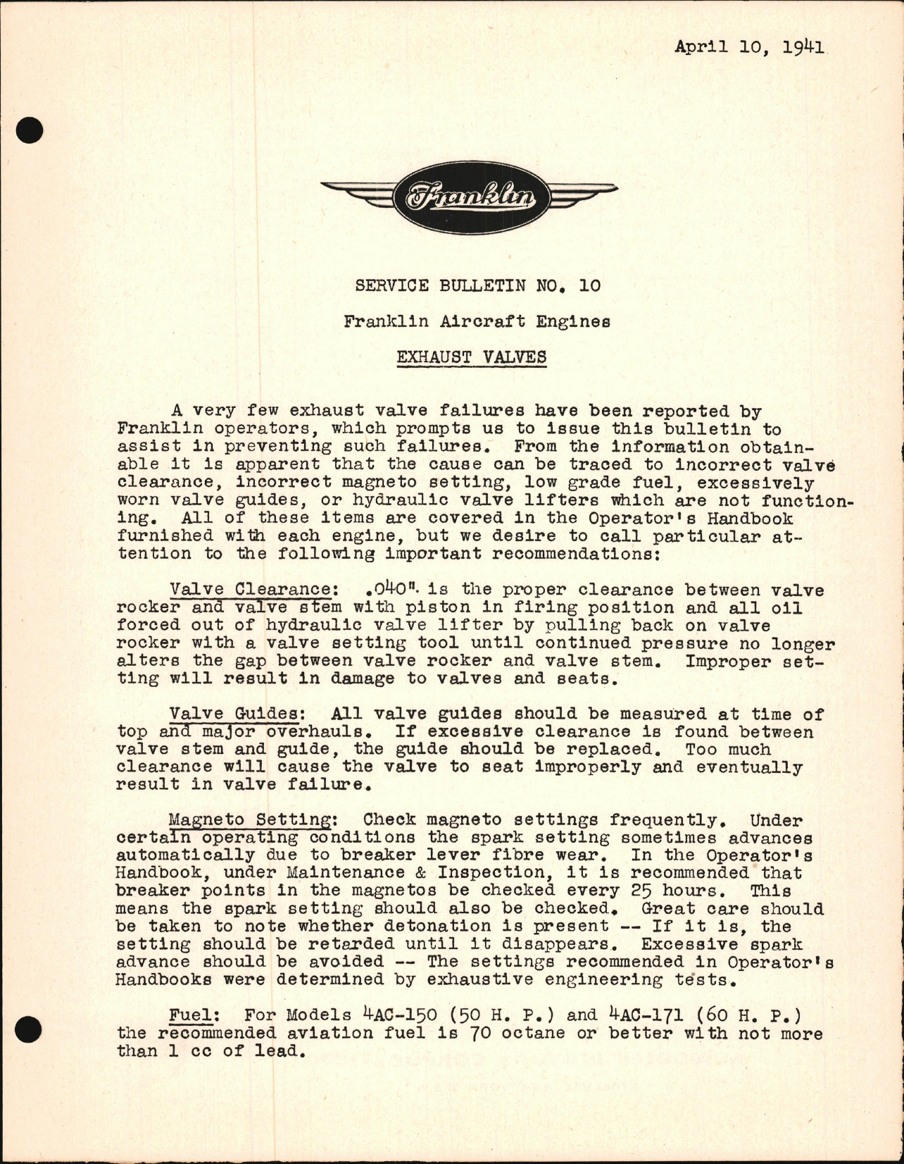 Sample page 1 from AirCorps Library document: Exhaust Valves