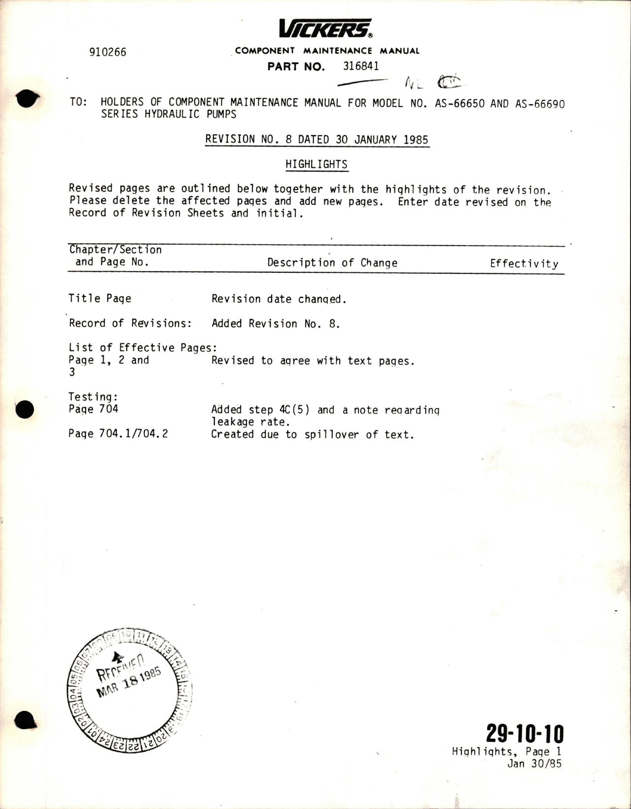 Sample page 5 from AirCorps Library document: Maintenance Manual with Illustrated Parts Breakdown for Variable Displacement Hydraulic Pump