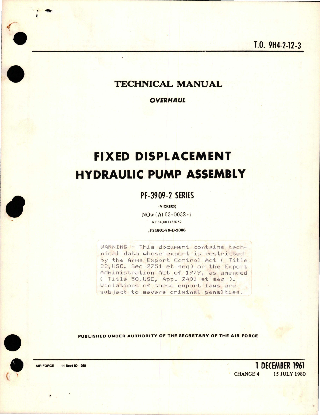 Sample page 1 from AirCorps Library document: Overhaul Manual for Fixed Displacement Hydraulic Pump Assembly - PF-3909-2 Series