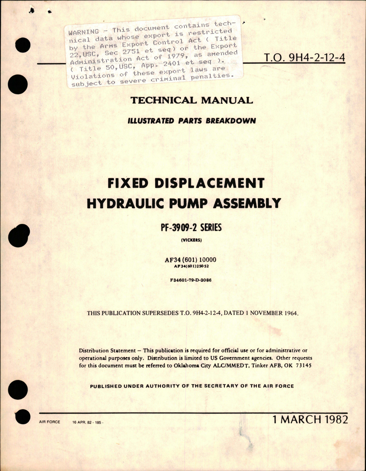 Sample page 1 from AirCorps Library document: Illustrated Parts Breakdown for Fixed Displacement Hydraulic Pump Assembly - PF-3909-2 Series