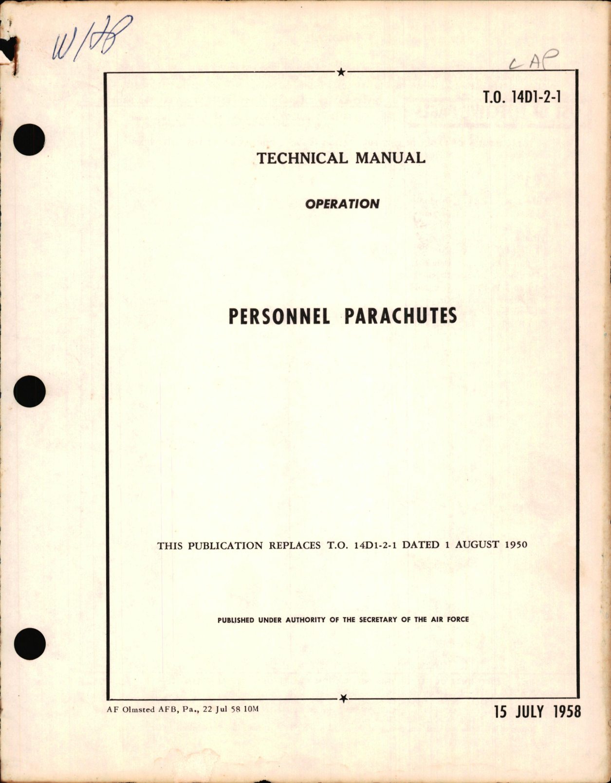 Sample page 1 from AirCorps Library document: Operation of Personnel Parachutes