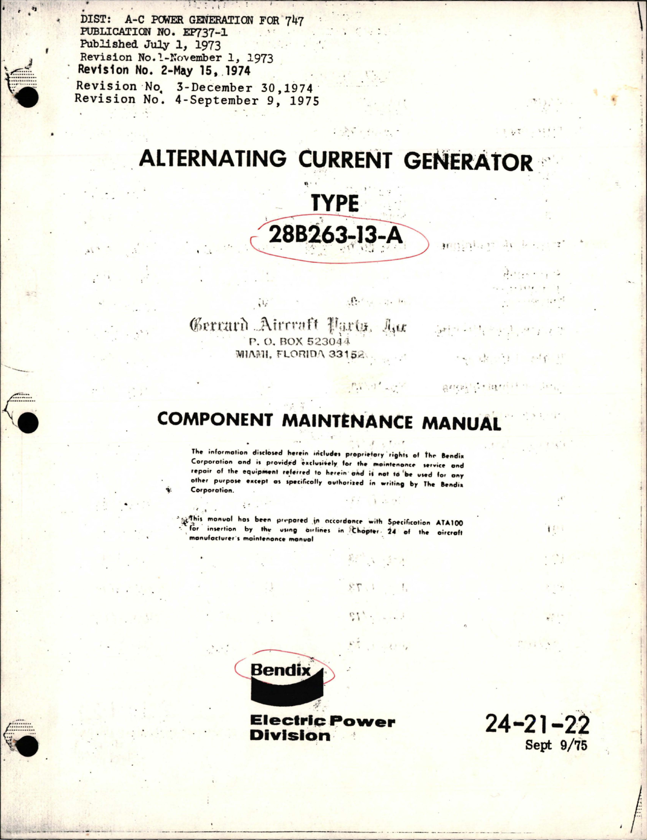 Sample page 1 from AirCorps Library document: Maintenance Manual for Alternating Current Generator - Type 28B263-13-A