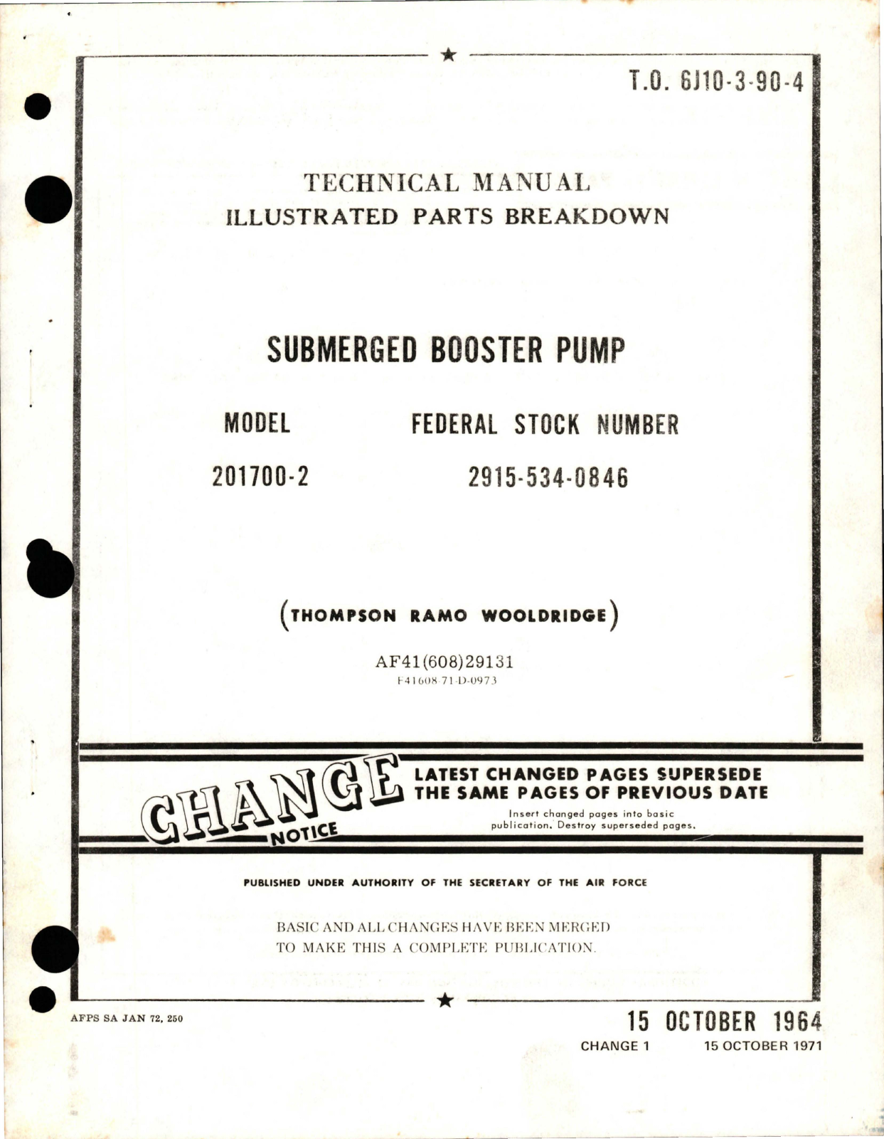 Sample page 1 from AirCorps Library document: Illustrated Parts Breakdown for Submerged Booster Pump - Model 201700-2