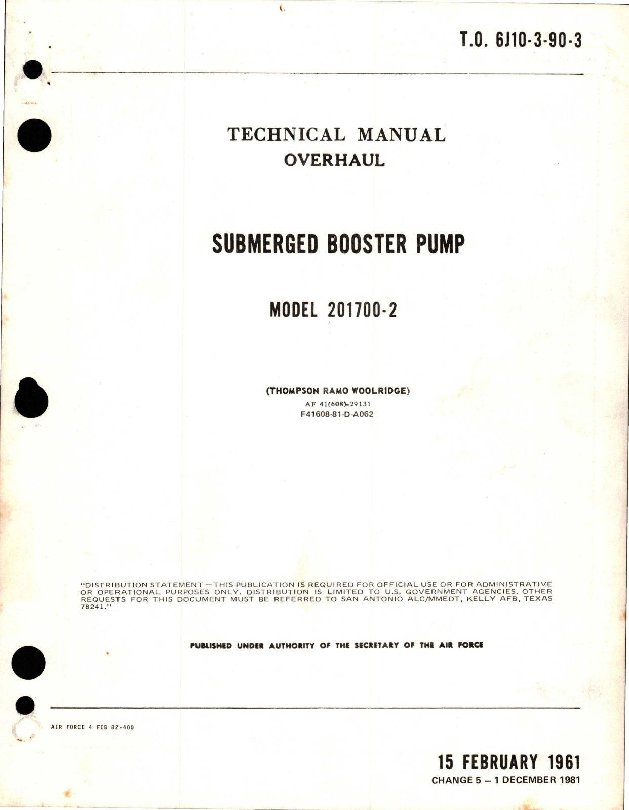 Sample page 1 from AirCorps Library document: Overhaul for Submerged Booster Pump - Model 201700-2