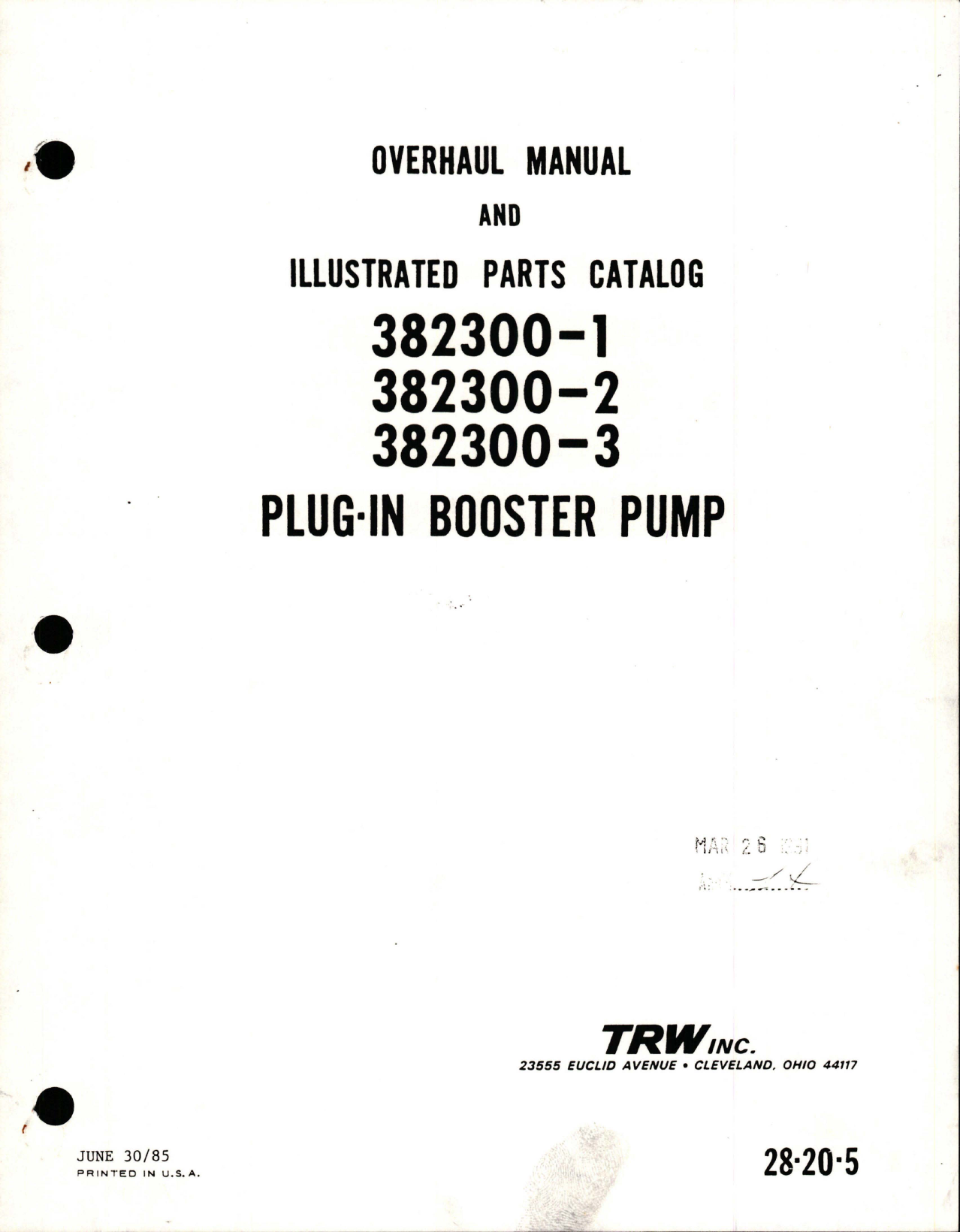 Sample page 1 from AirCorps Library document: Overhaul with Illustrated Parts Catalog for Plug-In Booster Pump - 382300-1, 382300-2, and 3823020-3 