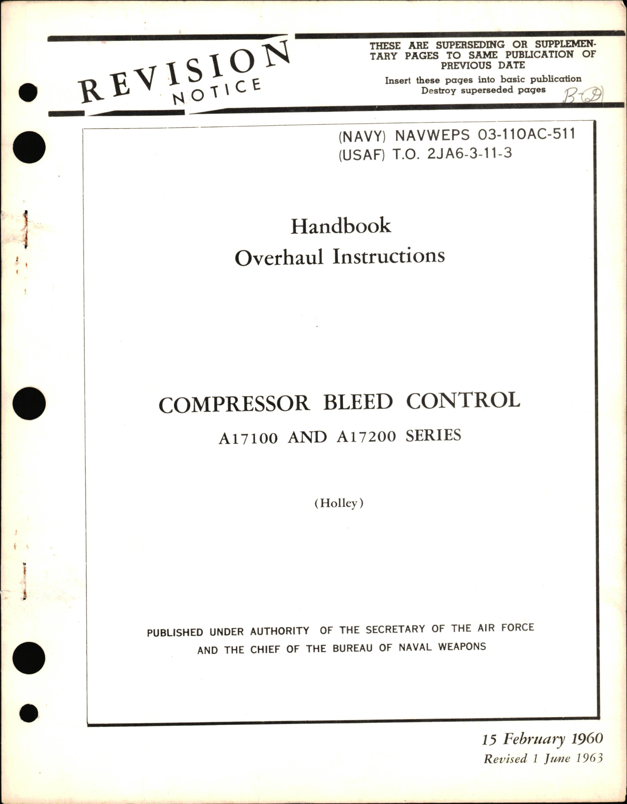 Sample page 1 from AirCorps Library document: Overhaul Instructions for Compressor Bleed Control A17100 & A17200 Series  