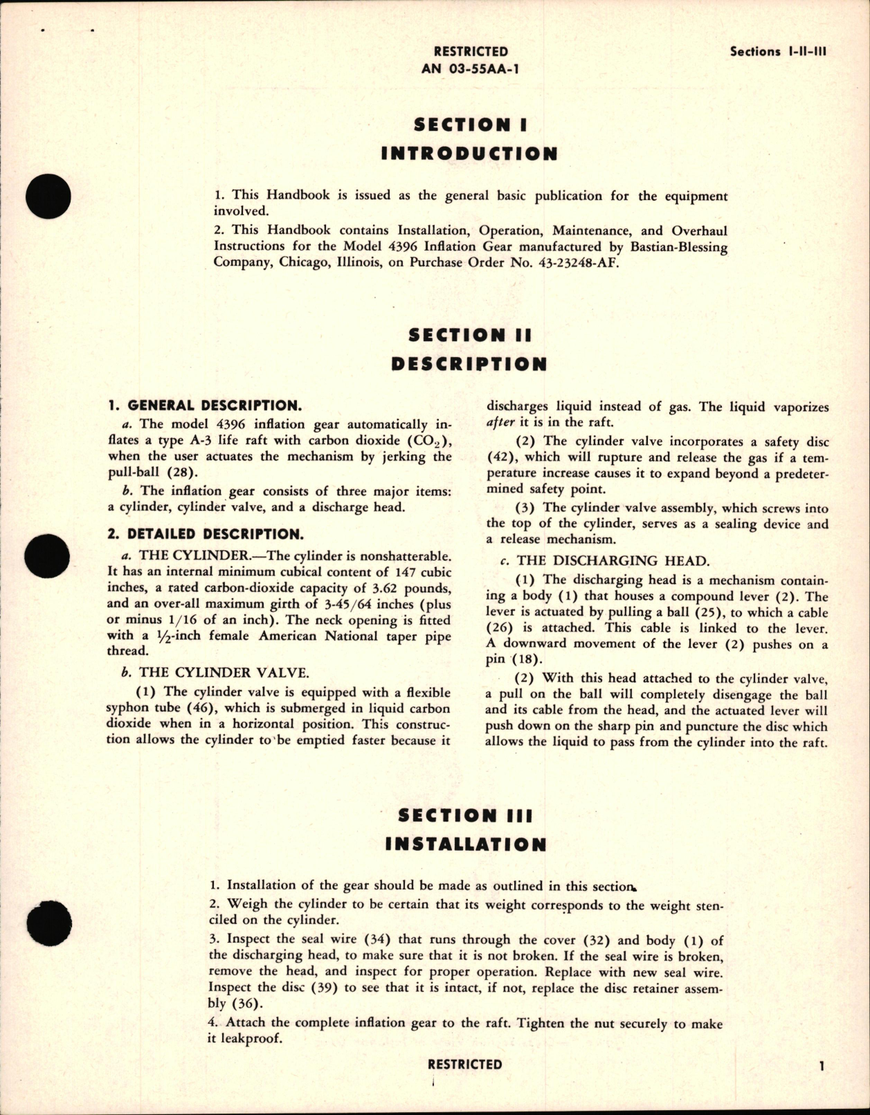 Sample page 5 from AirCorps Library document: Instructions with Parts Catalog for Model 4396 Inflation Gear for Type A-3 Life Rafts