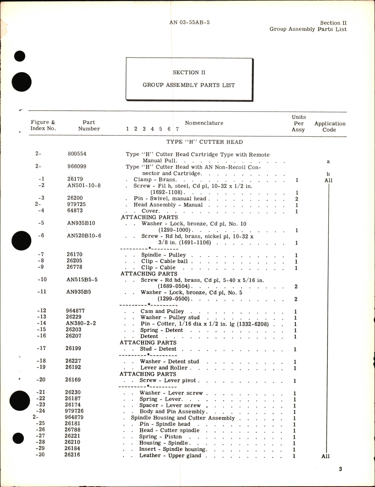 Sample page 5 from AirCorps Library document: Parts Catalog for Type H Cutter Head Assemblies Models 800554 & 966099