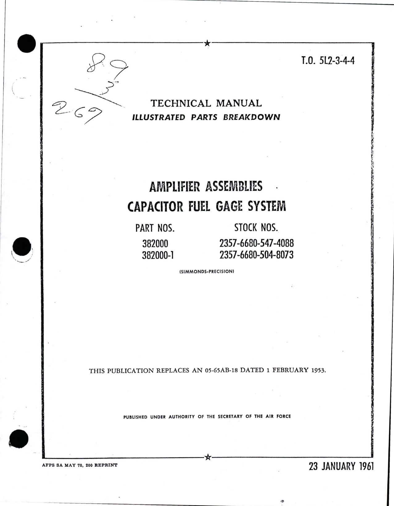 Sample page 1 from AirCorps Library document: Illustrated Parts Breakdown for Capacitor Fuel Gage System Amplifier Assemblies - Parts 382000 and 382000-1