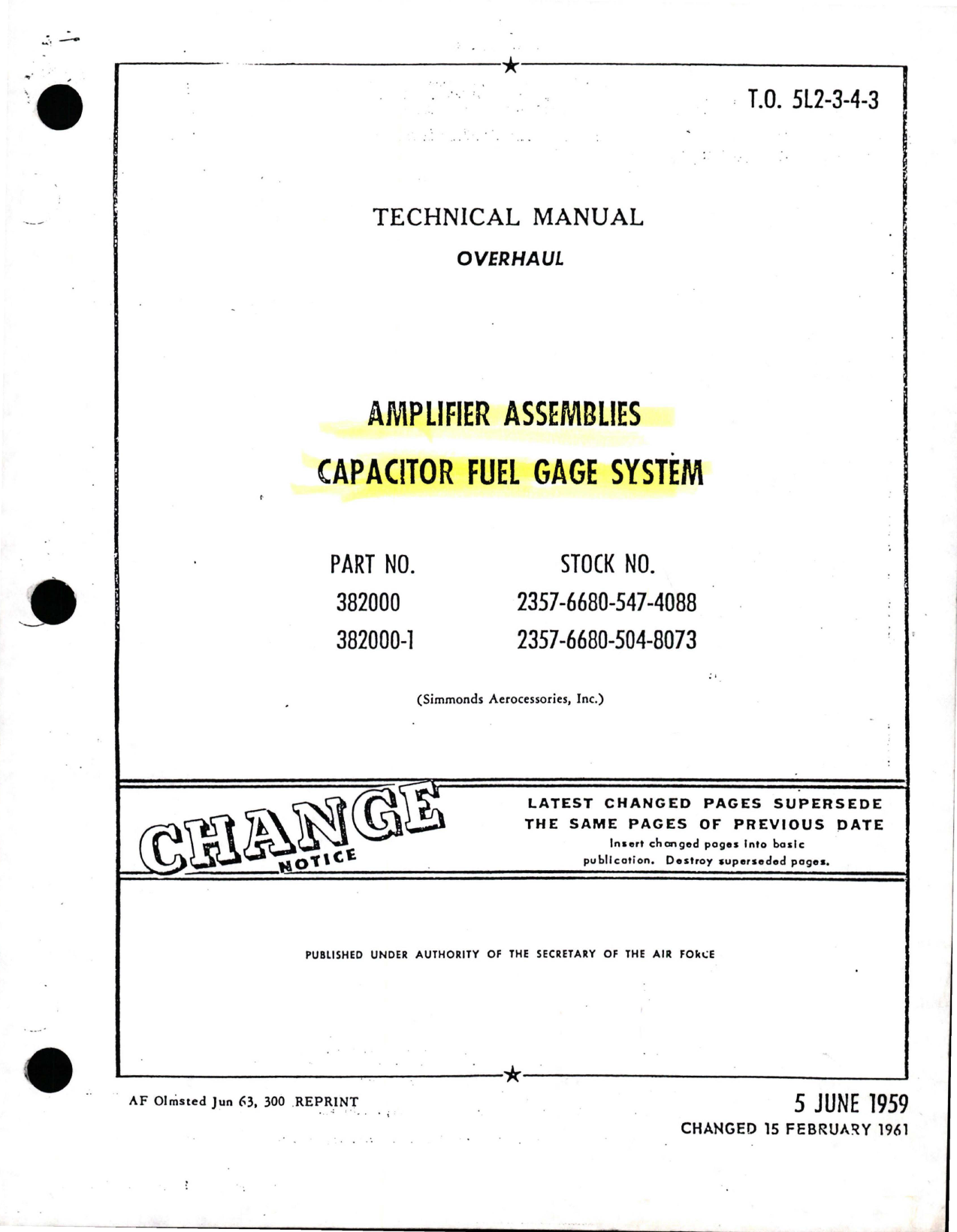 Sample page 1 from AirCorps Library document: Overhaul for Capacitor Fuel Gage System Amplifier Assemblies - Parts 382000 and 382000-1