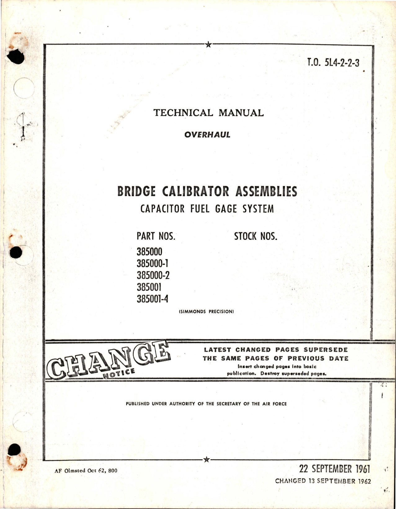 Sample page 1 from AirCorps Library document: Overhaul for Bridge Calibrator Assemblies - Capacitor Fuel Gage System
